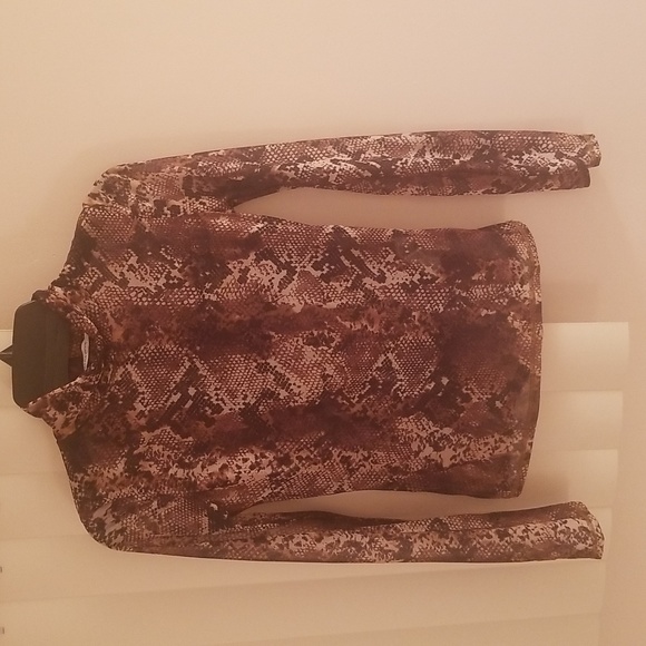 Justice Tops - ❤ Zara Trafaluc Mock Neck Sheer Snake Print LS Top